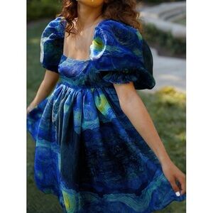 Starry Night Print Dress - Fake Selkie Dress